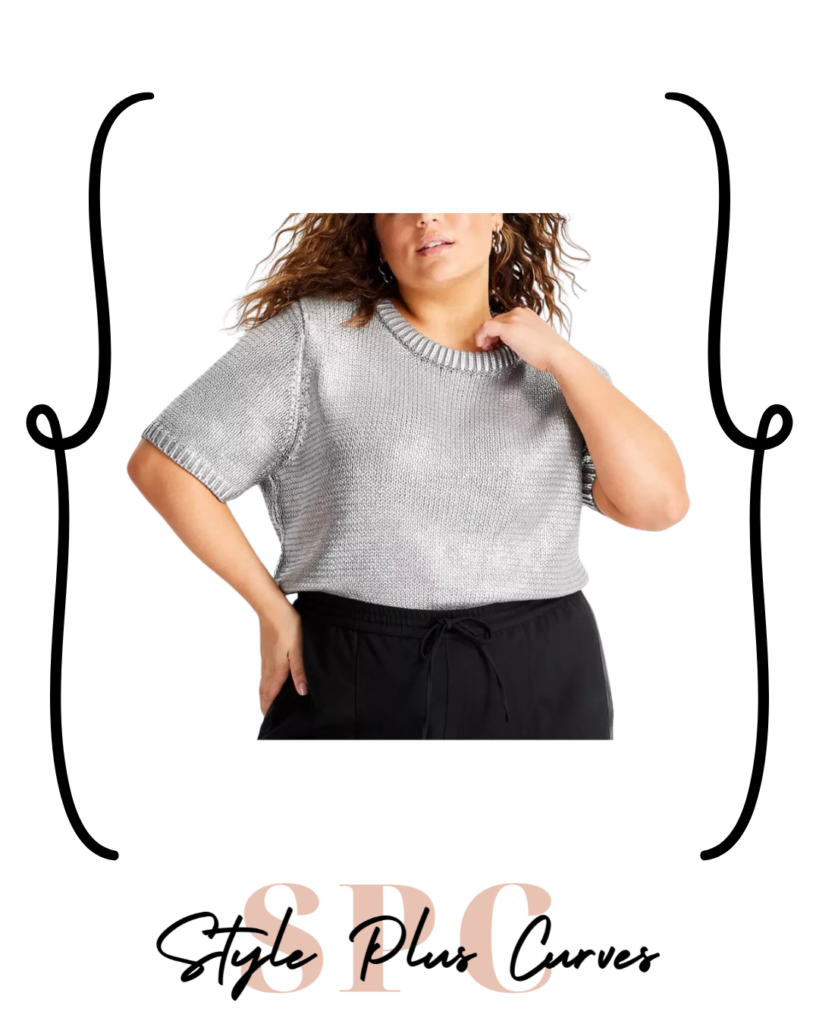 Plus Size Metallic Gray Short Sleeve Sweater