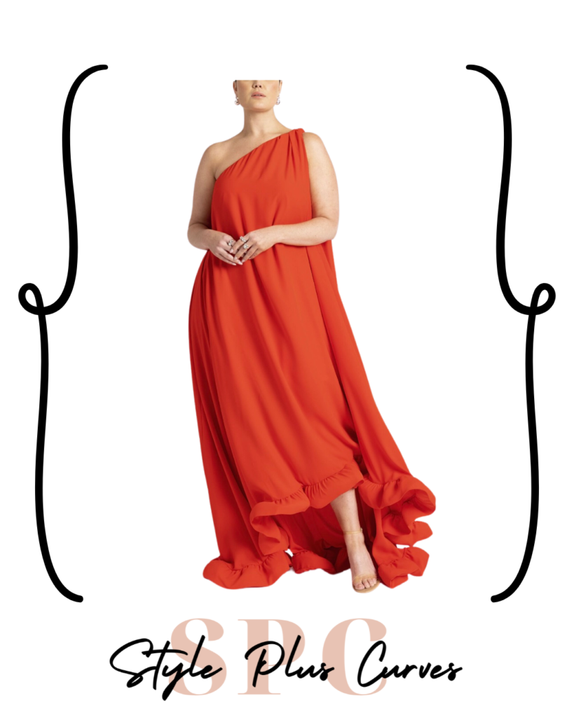 Plus Size Orange Ruffle Gown, 