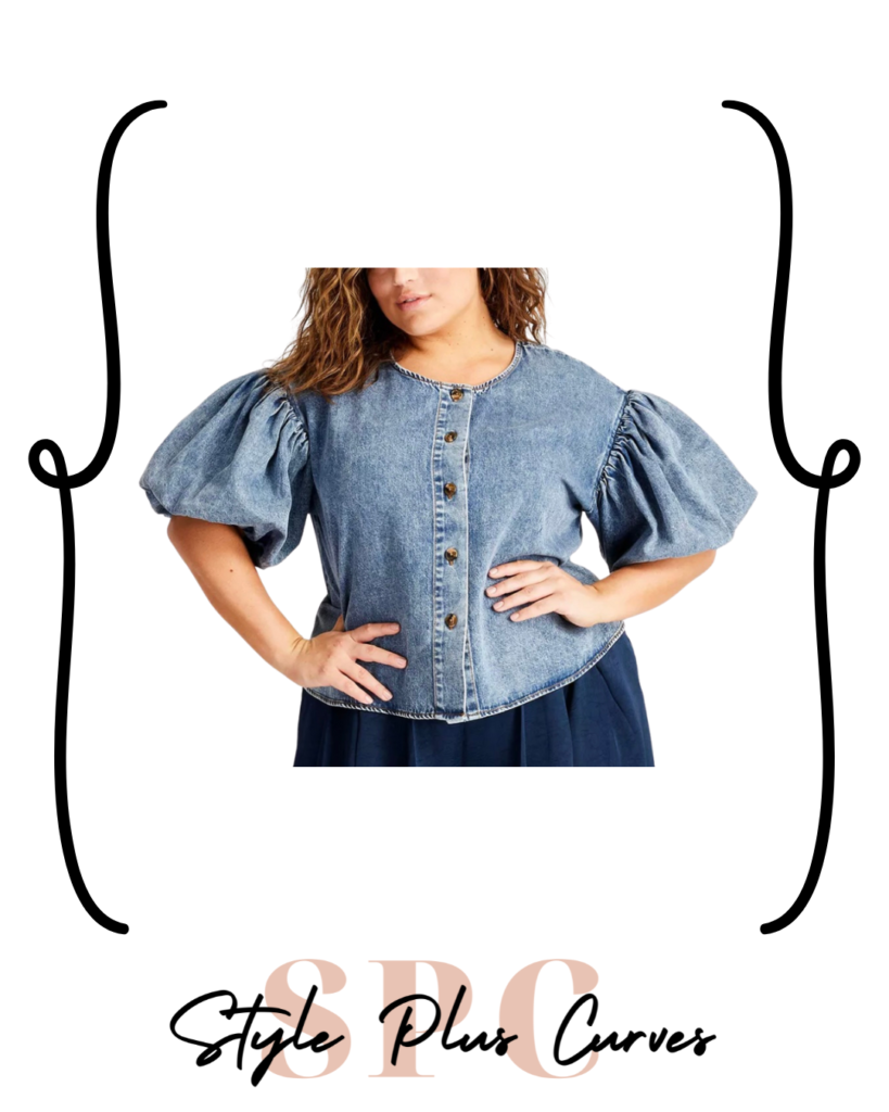 Plus Size Denim Puff Sleeve Top