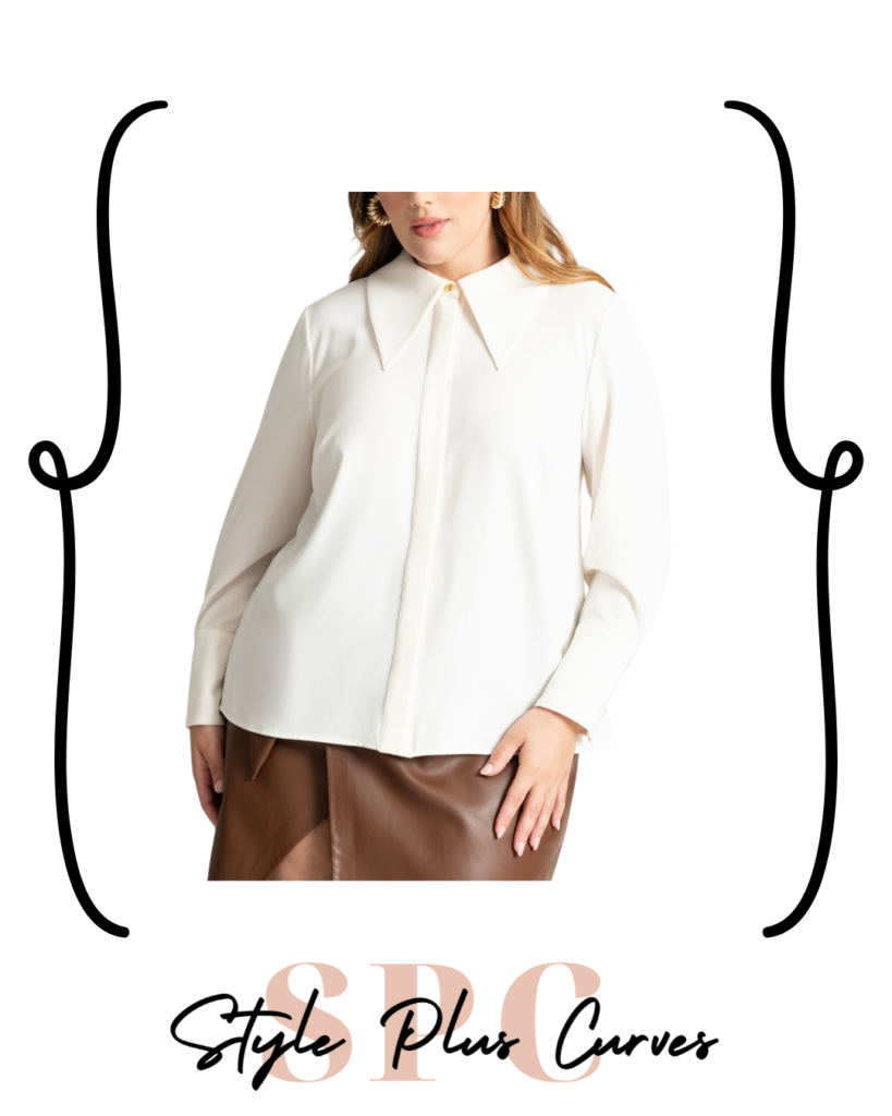 Plus Size Pointed Collar Button Down