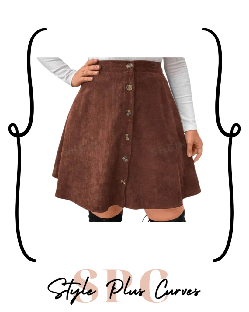 Plus Size Corduroy Button Front Skirt